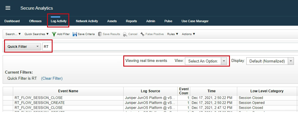 Quick Secure Analy&uuml;cs 17. 202', 2021, 20:12PM Viewing real line events .uOS @ JNJS P'&ouml;dw@ vs Option: Display ouickF&isRT Catewy Open ed