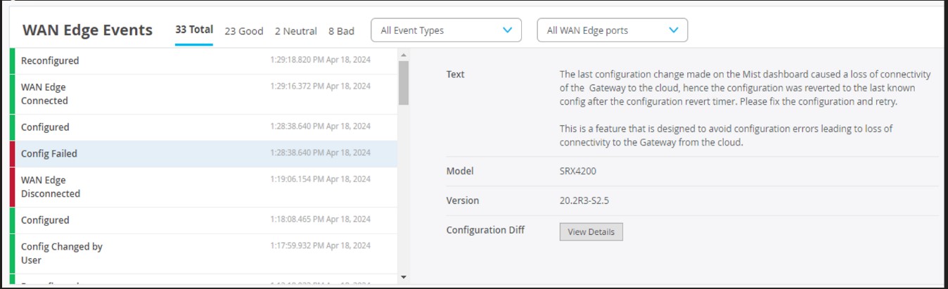 WAN Edge Events sample